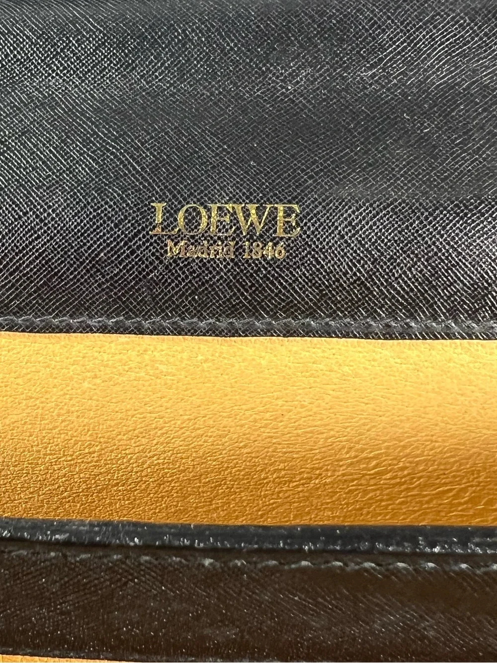 3098: Loewe Vintage Black Leather Attaché Briefcase Gold Hardware